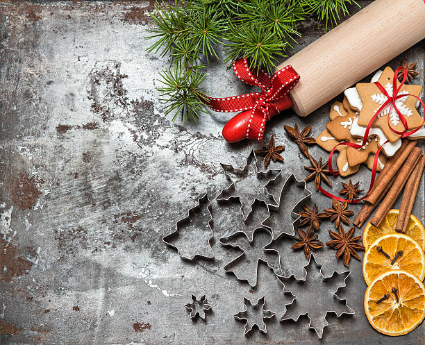 istock Christmas food. Baking ingredients, rolling pin and cookies 498060974