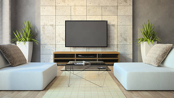 istock Interior of the modern loft with glass table 498062039