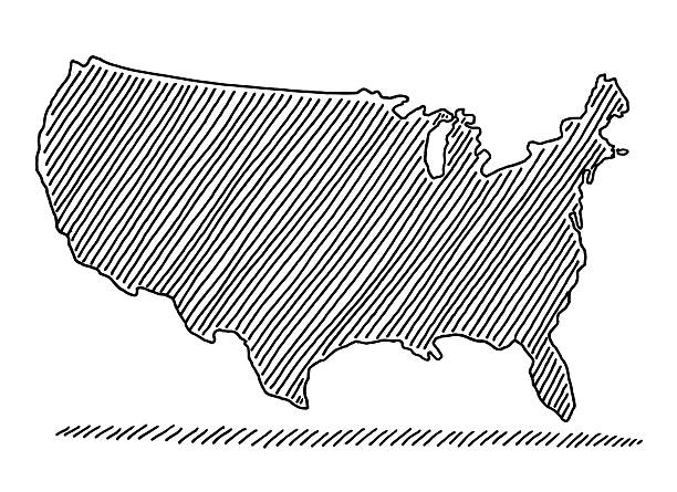 Scribble Map USA Drawing Hand-drawn vector drawing of a Scribbled Map of the USA. Black-and-White sketch on a transparent background (.eps-file). Included files are EPS (v10) and Hi-Res JPG. black and white map of united states stock illustrations