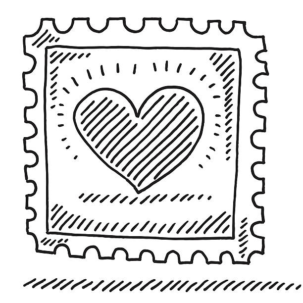 스템프 사랑입니다 심장 그림이요 - postage stamp design element mail white background stock illustrations