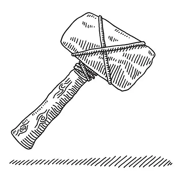 Vector illustration of Stone Age Tool Hammer Drawing