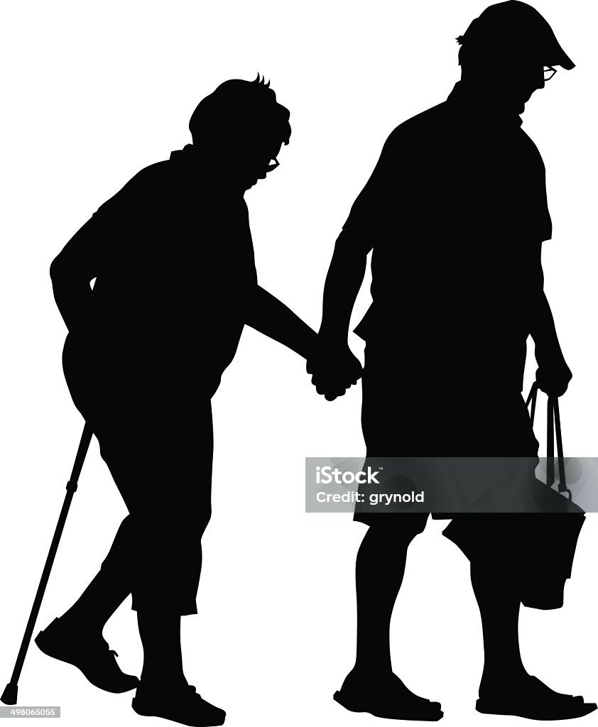 Older people Two elderly people with cane one white background In Silhouette stock vector