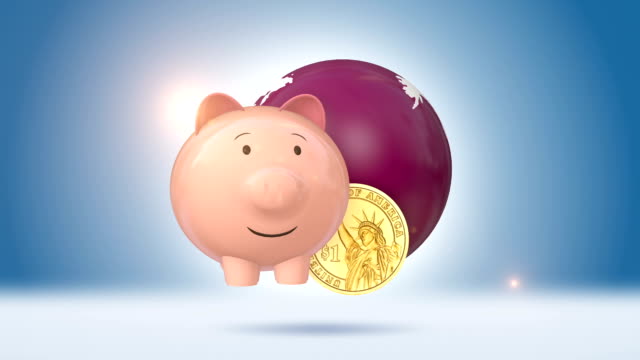Piggy Bank And Dollar Coin With Globe