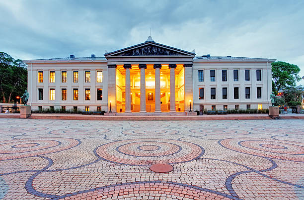 The Parliament of Norway Building  with lion sculpture, Oslo Norway