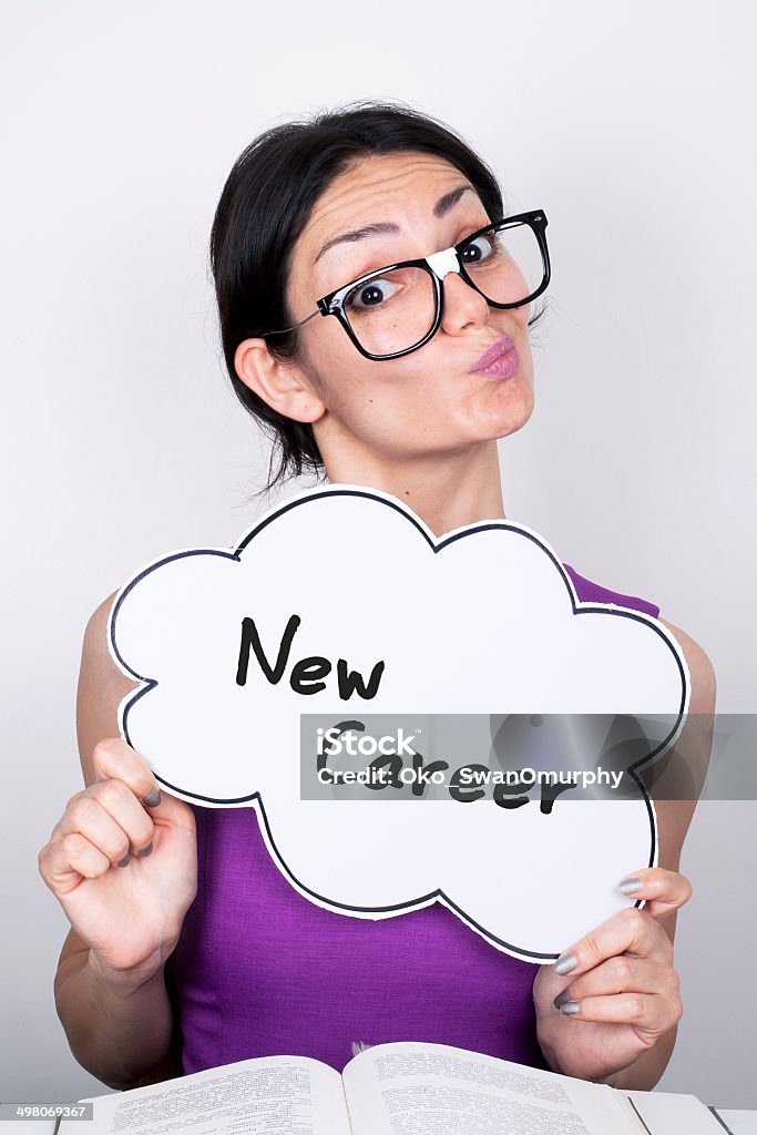 New Career Young woman holding ' New Career ' placard Dream Job Stock Photo