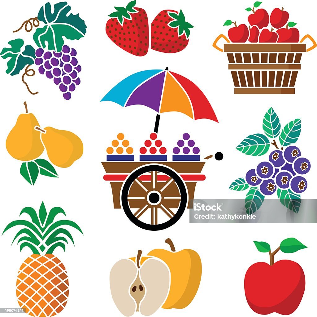 Carrito de frutas y productos - arte vectorial de Granja libre de derechos