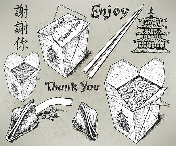 Chinese Take Out Food Pen and ink style illustration of Chinese Take Out Food. Check out my "Vector Food and Utensils" light box for more. chinese takeout stock illustrations