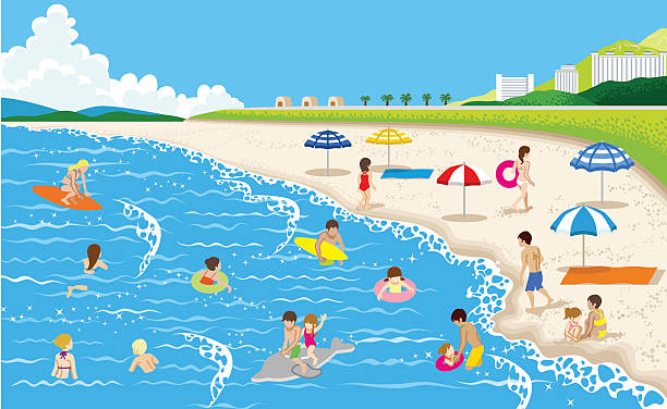 летом пляж - water sport family inner tube sport stock illustrations