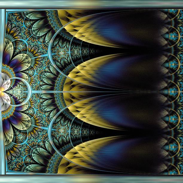 istock Symmetrical dark orange blue  fractal flower 498077035