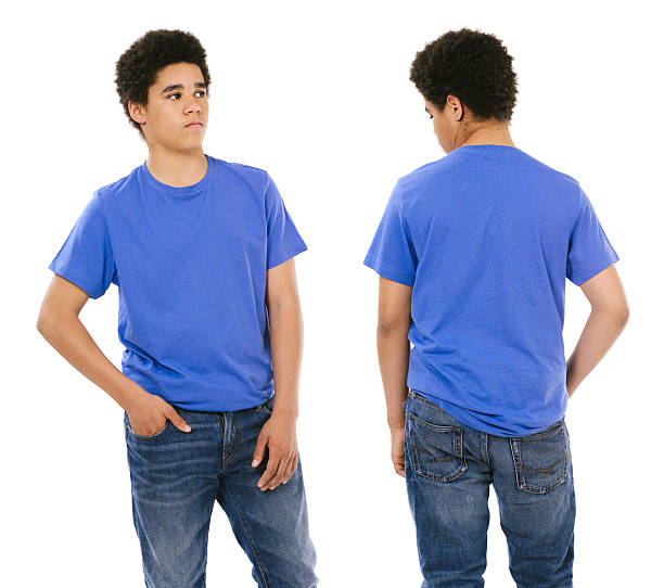 istock Young black male with blank blue shirt 498077911