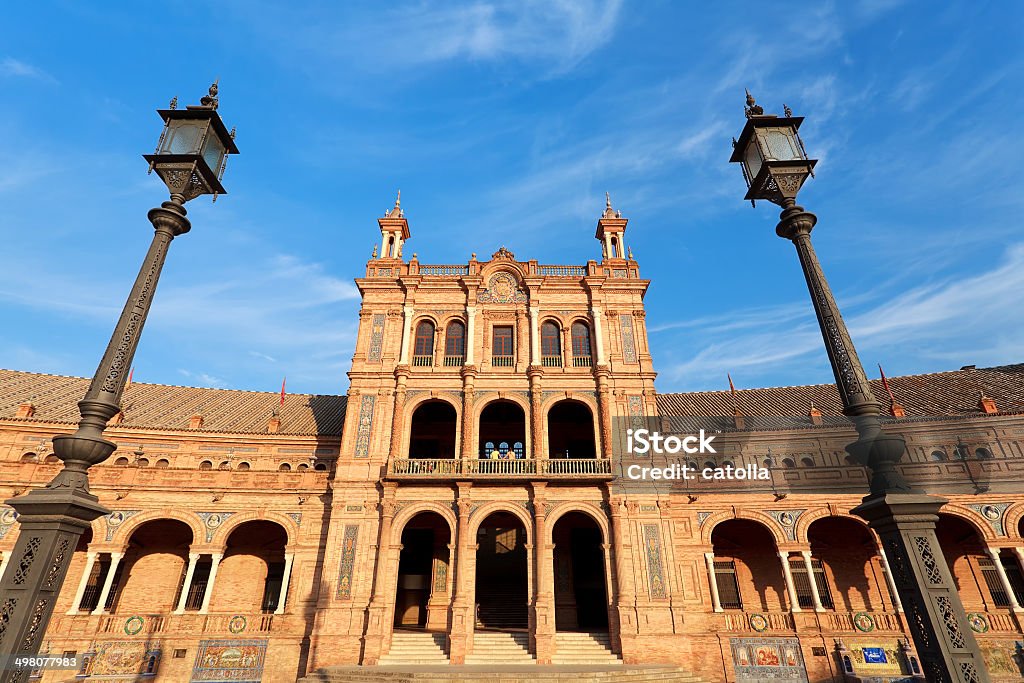 Plaza España in Sevilla über Blauer Himmel - Lizenzfrei Alt Stock-Foto