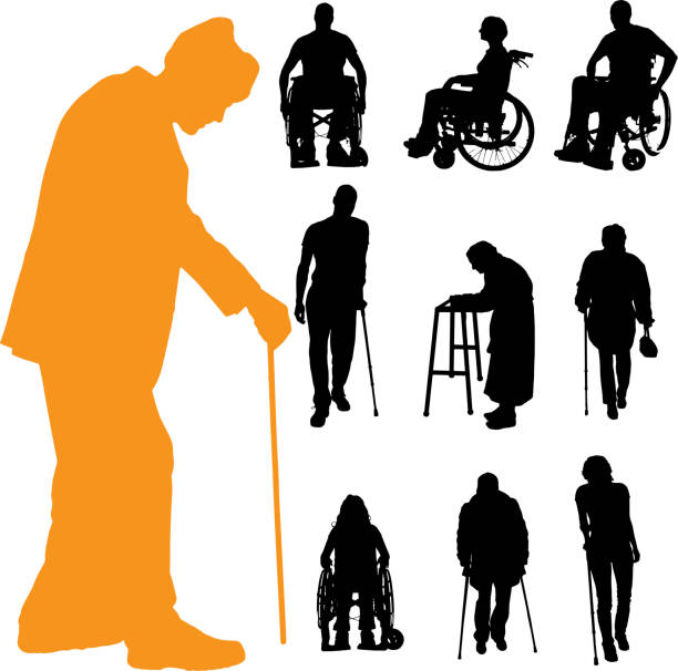 Vector silhouette of disabled people. vector art illustration