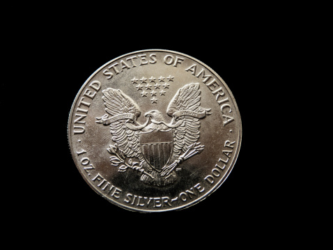 An american one dollar made of silver from 1988