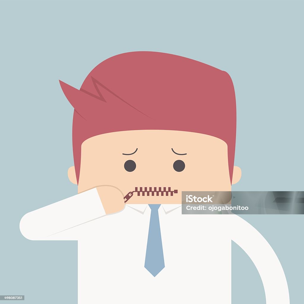 Businessman zipped his mouth, Inarticulate concept Businessman zipped his mouth, Inarticulate concept, VECTOR, EPS10 Finger on Lips stock vector