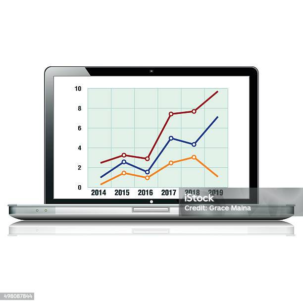 Vector Computer Graph Computer Laptop With Graph And Data Vector Stock Illustration ...