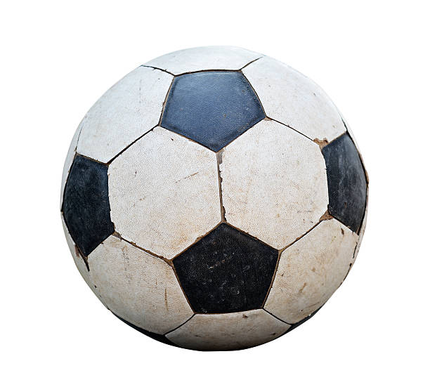 istock Dirty soccer ball isolated on white background 498088386