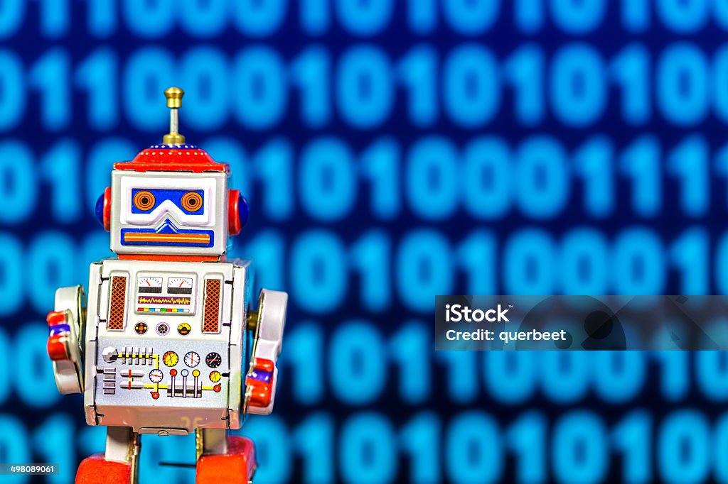 Tin Spielzeug-Roboter mit Binärcode - Lizenzfrei Code Stock-Foto