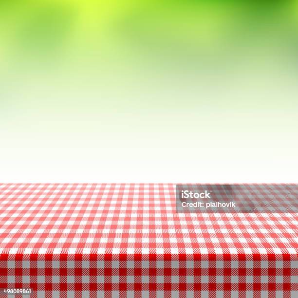 Picnic Table Covered With Checkered Tablecloth Stock Illustration - Download Image Now - Picnic Table, Textile, Picnic