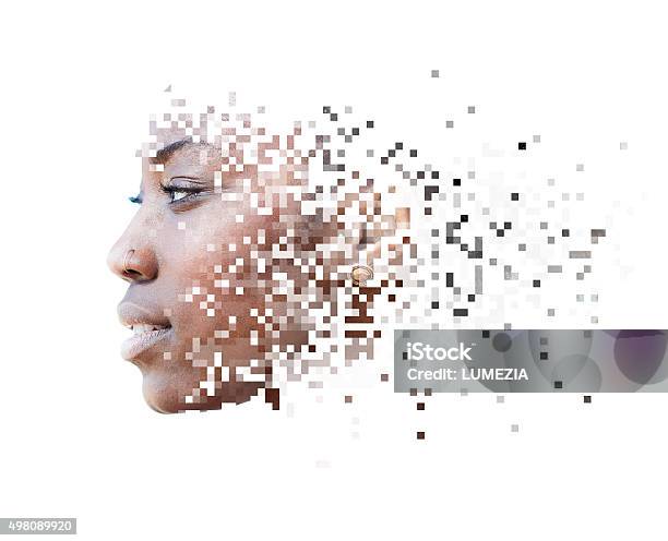 Double Exposure Portrait Stock Photo - Download Image Now - Pixelated, People, Technology