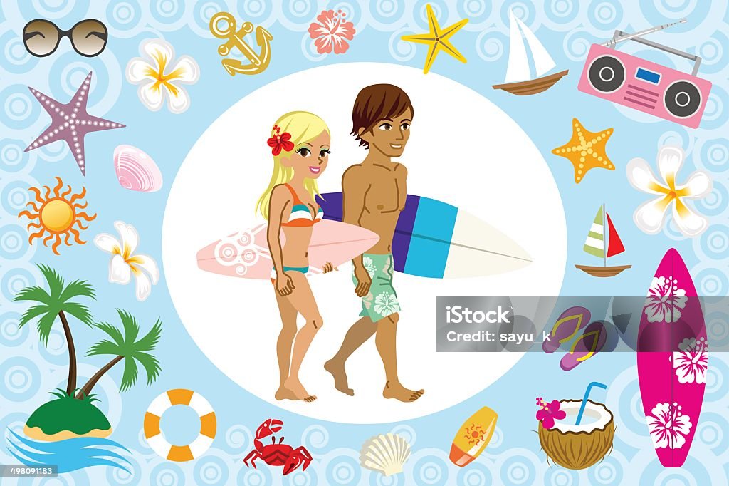 Surfer couple and sea icon Vector illustration of Surfer couple and sea icon. Adult stock vector