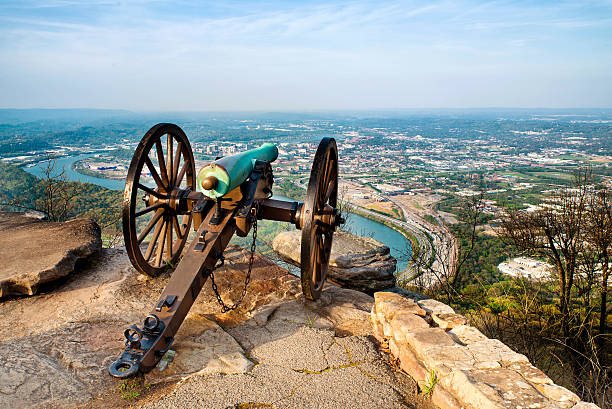 Civil war era cannon overlooking Chattanooga, TN stock photo
