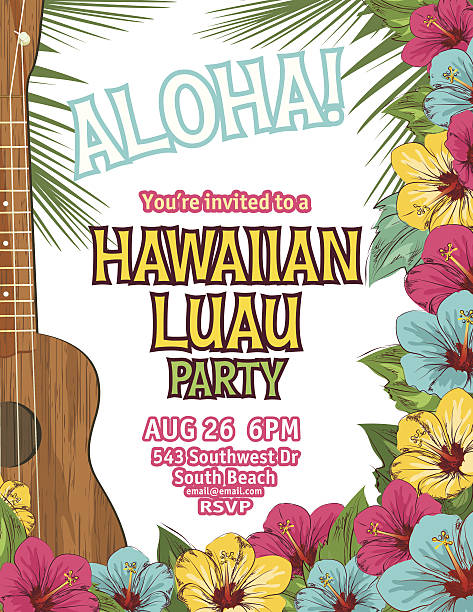ilustraciones, imágenes clip art, dibujos animados e iconos de stock de aloha hawaiian de invitación - aloha palabra hawaiana