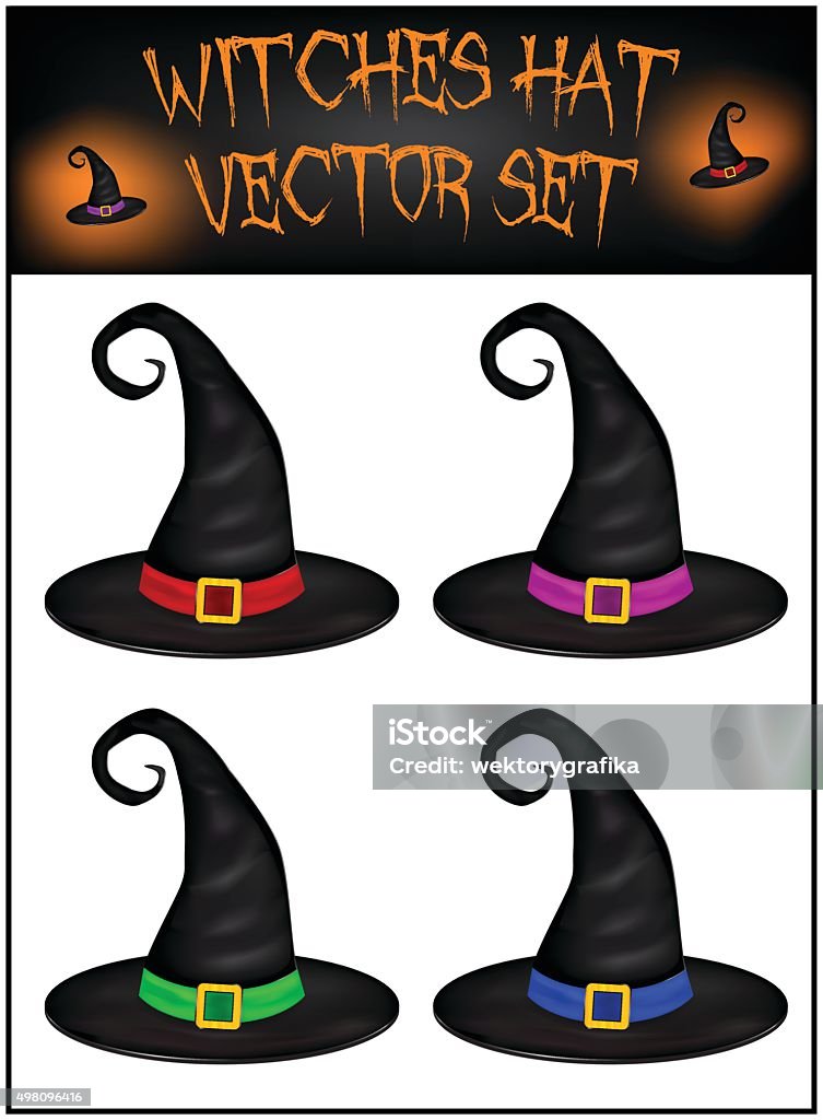 Vector set of Halloween realistic witches hat. Vector set of Halloween realistic witches hat. Illustration isolated on white background 2015 stock vector