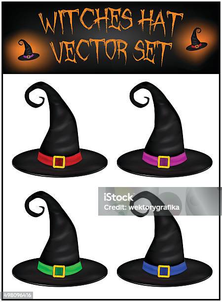 Vector Set Of Halloween Realistic Witches Hat Stock Illustration - Download Image Now - 2015, Black Color, Cap - Hat