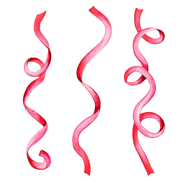 ilustrações de stock, clip art, desenhos animados e ícones de aguarela vermelho fitas streamers - ribbon curled up hanging christmas