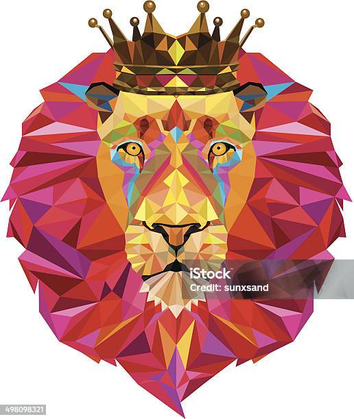 Lion Head In Geometric Pattern Stock Illustration - Download Image Now - Lion - Feline, Multi Colored, Africa