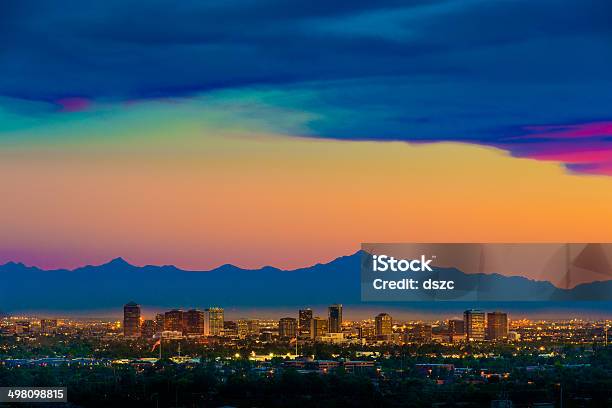 Phoenix Arizona Skyline Panorama Cityscape Sunset Aerial From Scottsdale Stock Photo - Download Image Now