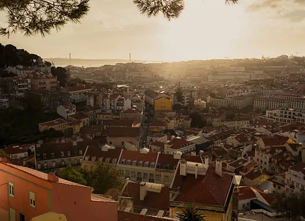 Aerial view of beautiful Lissabon city, Portugal