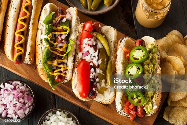 Gourmet Grilled All Beef Hots Dogs Stock Photo - Download Image Now - Hot Dog, Gourmet, Sausage