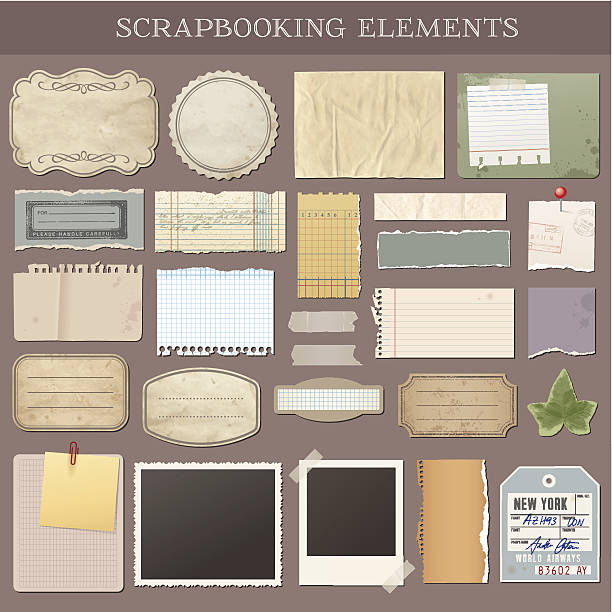 illustrazioni stock, clip art, cartoni animati e icone di tendenza di vettore elementi di scrapbooking - scrap booking