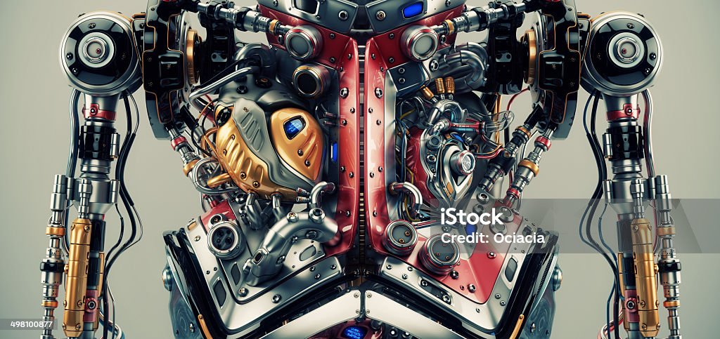 Robotic humanoid torso Artificial futuristic human organs. 3d model render Machinery Stock Photo