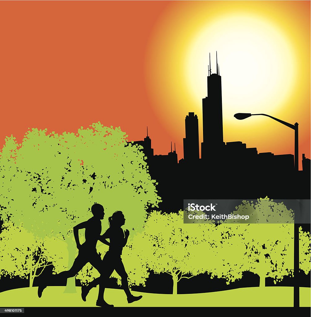 Interracial ジョギングにシカゴシティパークの背景 - アフリカ民族のロイヤリティフリーベクトルアート
