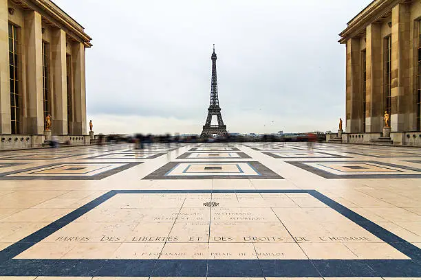 Beautiful view of the Eiffel tower seen from Trocadero square in Paris, France