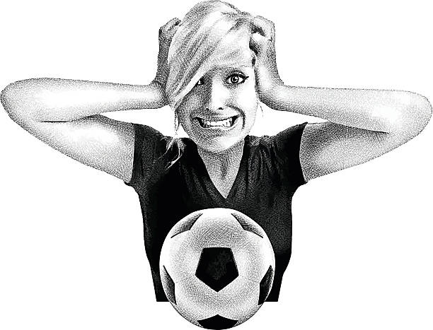 Emotional Soccer Fan Etching illustration of an excited female soccer fan. facepalm funny stock illustrations