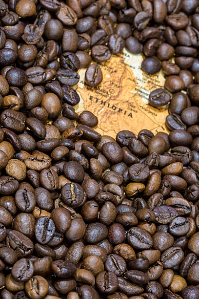istock Map of Ethiopia under a background of coffee beans 498101710