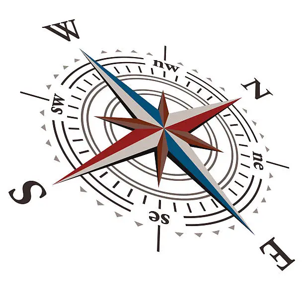 Vector illustration of 3 D Vector wind rose compass
