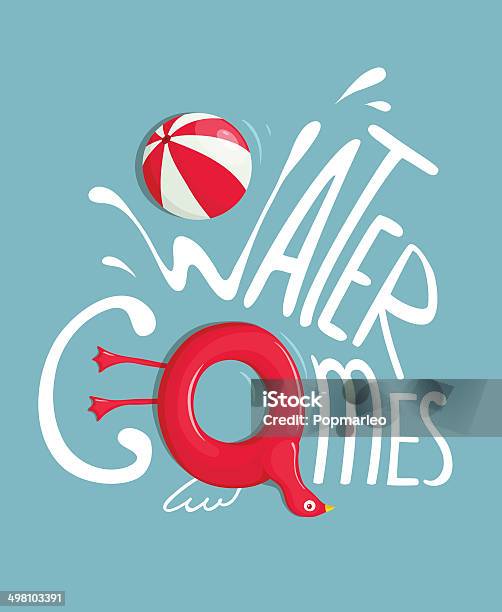 Wasserspiele Mit Reicht Schriftzugposter Stock Vektor Art und mehr Bilder von Spritzendes Wasser - Spritzendes Wasser, Strandball, Auf dem Wasser treiben