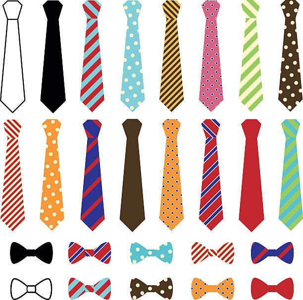 세트마다 벡터 넥타이, 카키색 나비매듭 - necktie suit shirt business stock illustrations