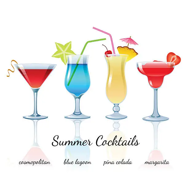 Vector illustration of Summer cocktails set, isolated