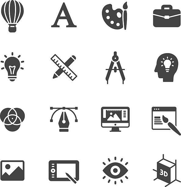 ilustraciones, imágenes clip art, dibujos animados e iconos de stock de iconos de diseño - gráfico por ordenador