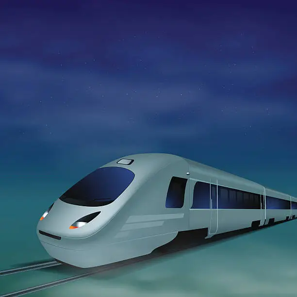 Vector illustration of High-speed train at night.