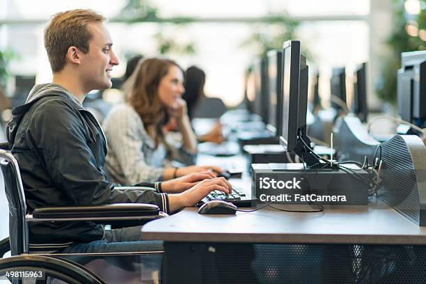 College Students Stock Photo - Download Image Now - Adult, Computer, Disability