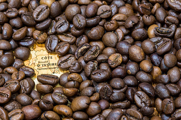 istock Map of Ivory Coast under a background of coffee beans 498115964