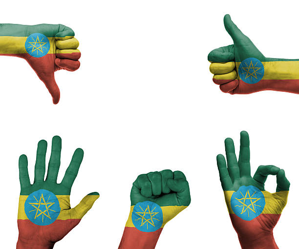 Senega flag on victory hand with a white background.