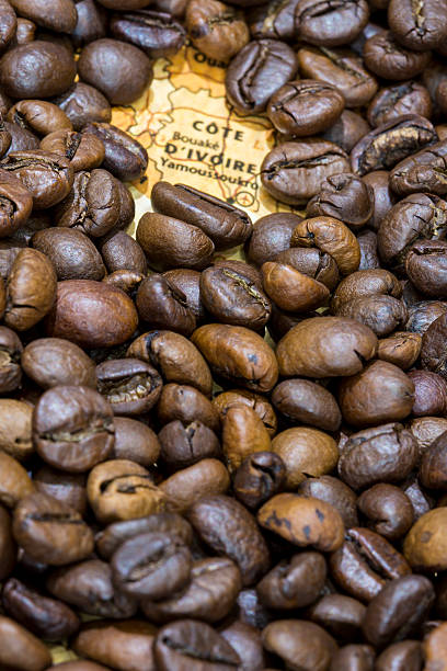 istock Map of Ivory Coast under a background of coffee beans 498116970