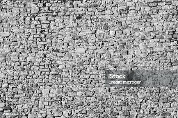 Old Stone Wall Background Black And White Stock Photo - Download Image Now - Stone Wall, Black And White, Old